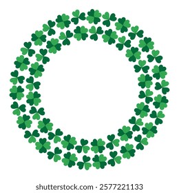 Shamrocks and Quatrefoil Circular Frame in monochrome green. St Patrick Day cards Copyspace Template