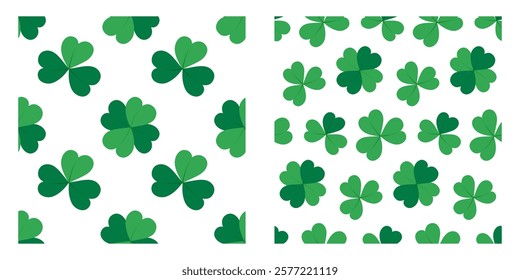 Shamrocks and Quatrefoils Seamless Patterns. St Patrick Day greeting monochrome background concept