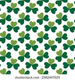 Shamrocks Seamless pattern in monochrome green. St Patrick Greeting Abstract Minimalist Background
