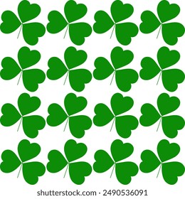 Shamrocks seamless pattern in trendy monochrome green. Abstract background in minimalistic style