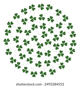 Shamrocks in a shape of circle in trendy green Isolated on a transparent background. Backdrop idea