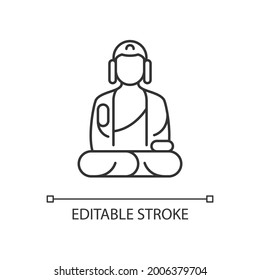 Shan buddha museum linear icon. Buddhist faith architecture. Bliss statue. Thin line customizable illustration. Contour symbol. Vector isolated outline drawing. Editable stroke