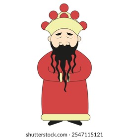 Shan Dan Laozhen is a Chinese New Year character. Chinese santa claus template design isolated white background. Vector illustration for new year poster banner card design. EPS 10. 