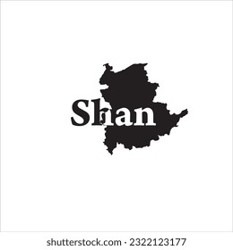 Shan map and black lettering design on white background