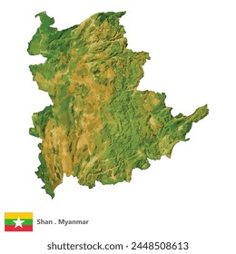 Mapa topográfico de Shan, Región de Myanmar (EPS)