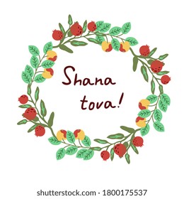 Shana tova background apple and pomegranate wreath