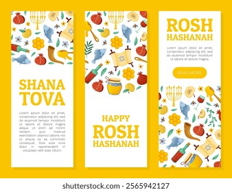 Shana Tova Banner Design with Symbols of Jewish Holiday Vector Template