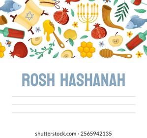 Shana Tova Banner Design with Symbols of Jewish Holiday Vector Template