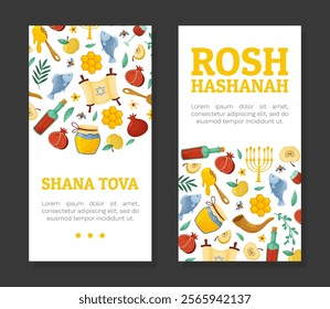 Shana Tova Banner Design with Symbols of Jewish Holiday Vector Template