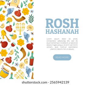 Shana Tova Banner Design with Symbols of Jewish Holiday Vector Template