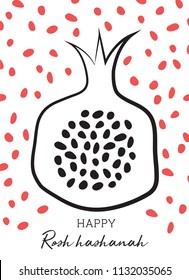 SHANA TOVA CARD, Rosh Hashanah Greeting Card, with holiday symbol, a pomegranate. Jewish New Year. vector illustration template