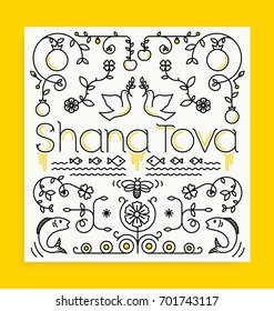 SHANA TOVA CARD, Rosh HaShanah Greeting Card, Jewish New Year.
Editable vector illustration design.