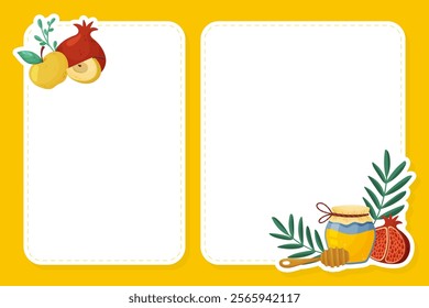 Shana Tova Empty Note Card Design with Symbols of Jewish Holiday Vector Template