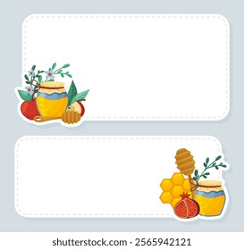 Shana Tova Empty Note Card Design with Symbols of Jewish Holiday Vector Template