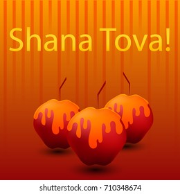 Shana Tova! Greeting background with apples in 
honey. Jewish New Year. Vector illustration.