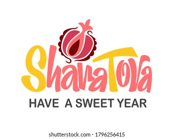 Shana Tova - handgezeichnet. Jüdischer Urlaub. Schönes neues Jahr auf Hebräisch. Vorlage für Postkarte oder Einladungskarte, Poster, Banner. Vektorgrafik. Einzeln auf weißem Hintergrund.