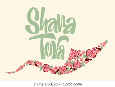 Shana Tova - handgezeichnet. Jüdischer Urlaub. Schönes neues Jahr auf Hebräisch. Vorlage für Postkarte oder Einladungskarte, Poster, Banner. Vektorgrafik. Einzeln auf weißem Hintergrund.