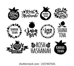 Shana Tova hand drawn modern lettering with pomegranate. Rosh Hashanah holiday vector illustration. Jewish New Year celebration typography for card, print, t shirt design, sticker.