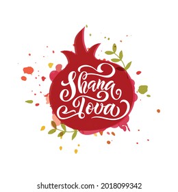 Shana Tova handgeschriebener Text für Rosh Hashanah (Jüdisches Neujahr). Vorlage für Postkarte, Einladung, Poster, Banner. Vektorgrafik auf abstraktem Hintergrund. Handschrift. Moderne Pinselkalligraphie