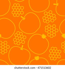 Shana Tova. Happy New Year, Rosh Hashana seamless pattern. Apple, honey, pomegranate background.