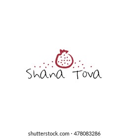 "Shana Tova" (Happy New Year on hebrew). Greeting card for Jewish New Year with flowers and traditional elements of Holiday Rosh Hashanah