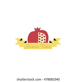 "Shana Tova" (Happy New Year on hebrew). Greeting card for Jewish New Year with flowers and traditional elements of Holiday Rosh Hashanah