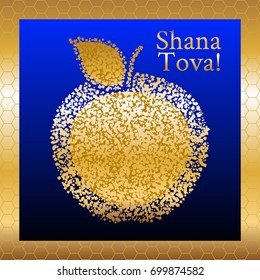 Shana Tova! (Happy New Year! - hebrew) Golden Apple. Apple and Honey. Symbols jewish New Year.