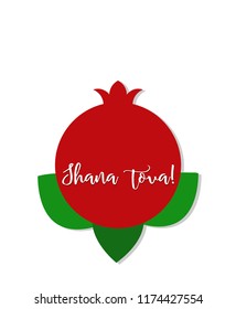Shana tova, happy sweet new year greeting card with pomegranate. Jewish New Year isolated on white background