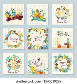 Shana Tova Jewish Holiday Concept Vector Illustrations Set