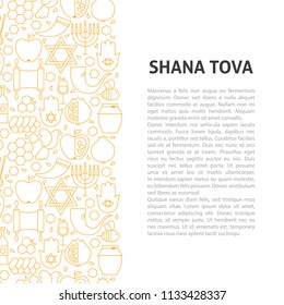 Shana Tova Line Pattern Concept. Vector Illustration of Outline Design.