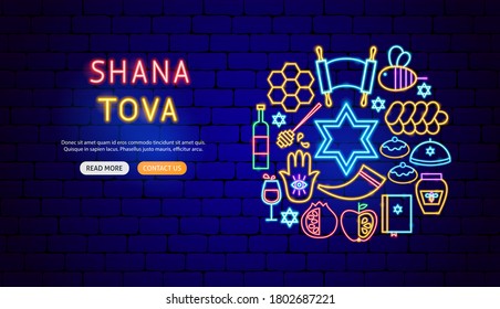 Shana Tova Neon Banner Design. Vektorgrafik von Rosh Hashanah Promotion.