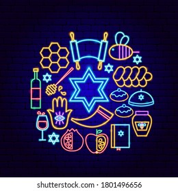 Shana Tova Neon Concept. Vector Illustration of Rosh Hashanah Promotion.