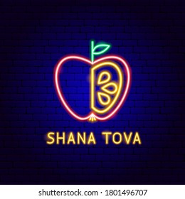 Shana Tova Neon Label. Vector Illustration of Rosh Hashanah Promotion.