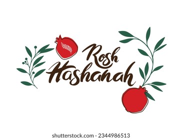 Shana Tova, Rosh Hashanah greeting card template. Jewish Happy New Year symbols Honey, Apple and Pomegranate  on a border frame.  