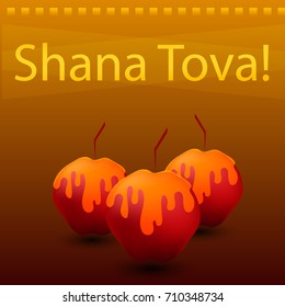 Shana Tova! Rosh Hashanah greeting background with apples in 
honey. Jewish New Year. Vector illustration.