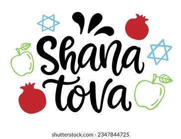 Shana tova. Rosh Hashanah Jüdische Neujahrskarte mit handgeschriebener Schrift, moderner Kalligrau, einzeln auf Weiß. Poster, Postkarte, Poster, Banner-Vorlage 