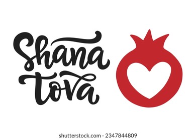 Shana tova. Rosh Hashanah Jewish New Year Greeting Card with hand written lettering, modern calligrahy, isolated on white. Poster, postcard, poster, banner template 