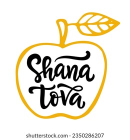 Shana tova. Rosh Hashanah Jewish New Year Greeting Card with hand written lettering, modern calligraphy, isolated on white. Poster, postcard, poster, banner template 