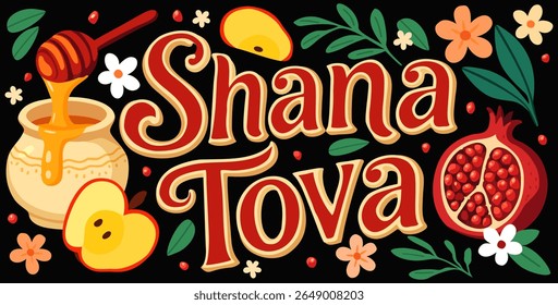 Shana Tova. Rosh Hashanah. Jewish New Year. Bright vector poster.