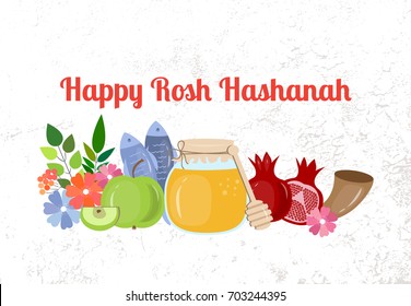 Shana tova. Rosh Hashanah. Jewish new year celebration. Vector illustration Rosh hashanah (jewish new year) holiday banner design. Template for postcard, floral invitation card
