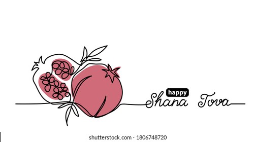 Shana tova simple vector background with pomegranate. One continuous line drawing with lettering happy Shana tova.