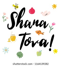 Shana tova typographic new year card design. Editable vector illustration file.