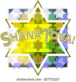 Shana Tova!
Vector drawing with a greeting on a background of six-pointed stars.