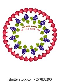 shana tova,holiday greeting card,floral frame,white background.