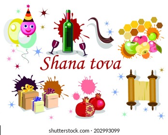 shana tova,jewish new year symbols,objects on the white background.