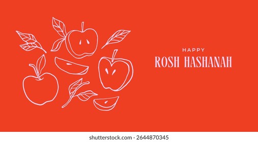 Shanah Tova banner with hand drawn apples. Vintage vector background for Jewish New Year, Rosh Hashanah. 