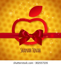 Shanah Tovah greetings background for Jewish New Year, Rosh Hashanah. Vector illustration of apple and honey symbols