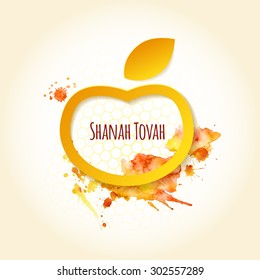 Shanah Tovah greetings background for Jewish New Year, Rosh Hashanah. Vector illustration of apple and honey symbols