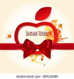 Shanah Tovah greetings background for Jewish New Year, Rosh Hashanah. Vector illustration of apple and honig symbols