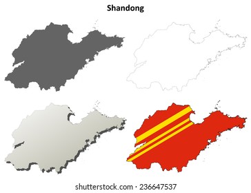 Shandong blank outline map set
